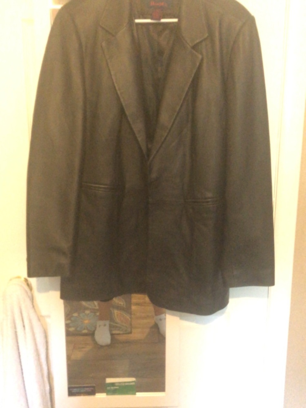 Denim&Co Black Leather Jacket with Red Logo Tag